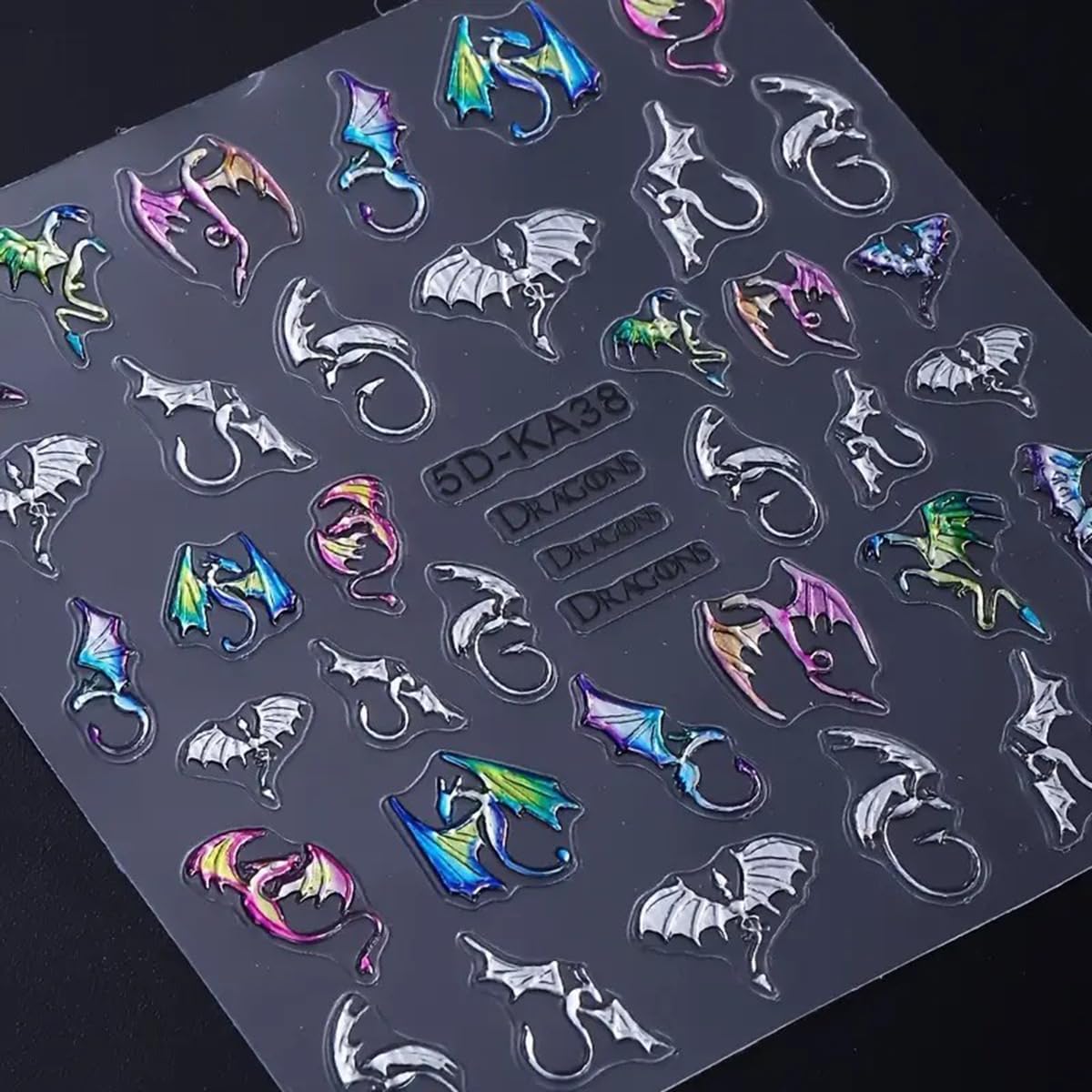 Halloween Nail Stickers 5D Dragon Nail Art Stickers 2PCS Laser Silvery Flying Devil Bat Nails Design Embossed Nail Decals Flying Dragon Manicure Sticker Supply for Women Nail Art Decorations