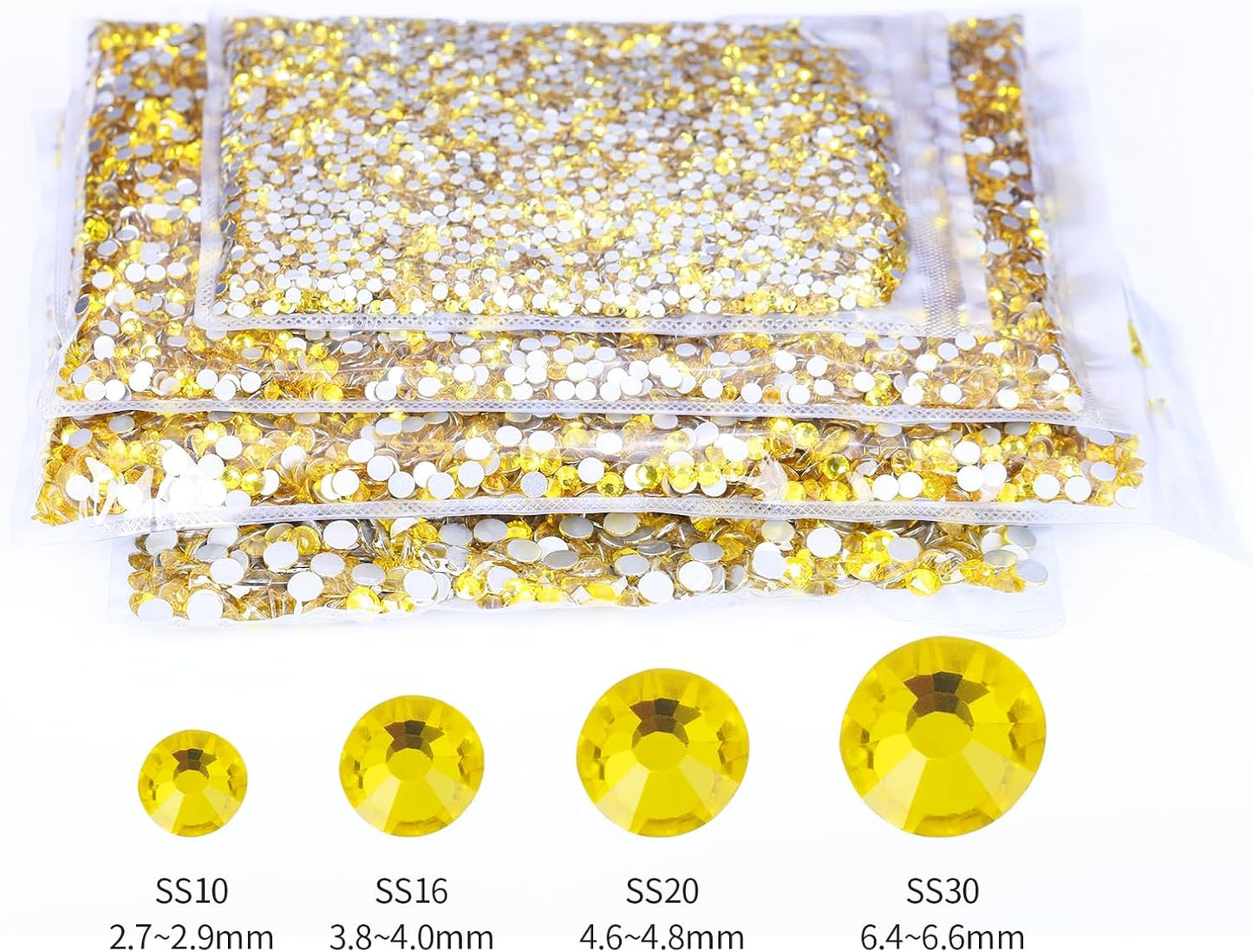 10000PCS Lemon Yellow Rhinestones Bulk, Flat Back Crystal Glass Stone Round Gems,SS20, 4.6-4.8mm