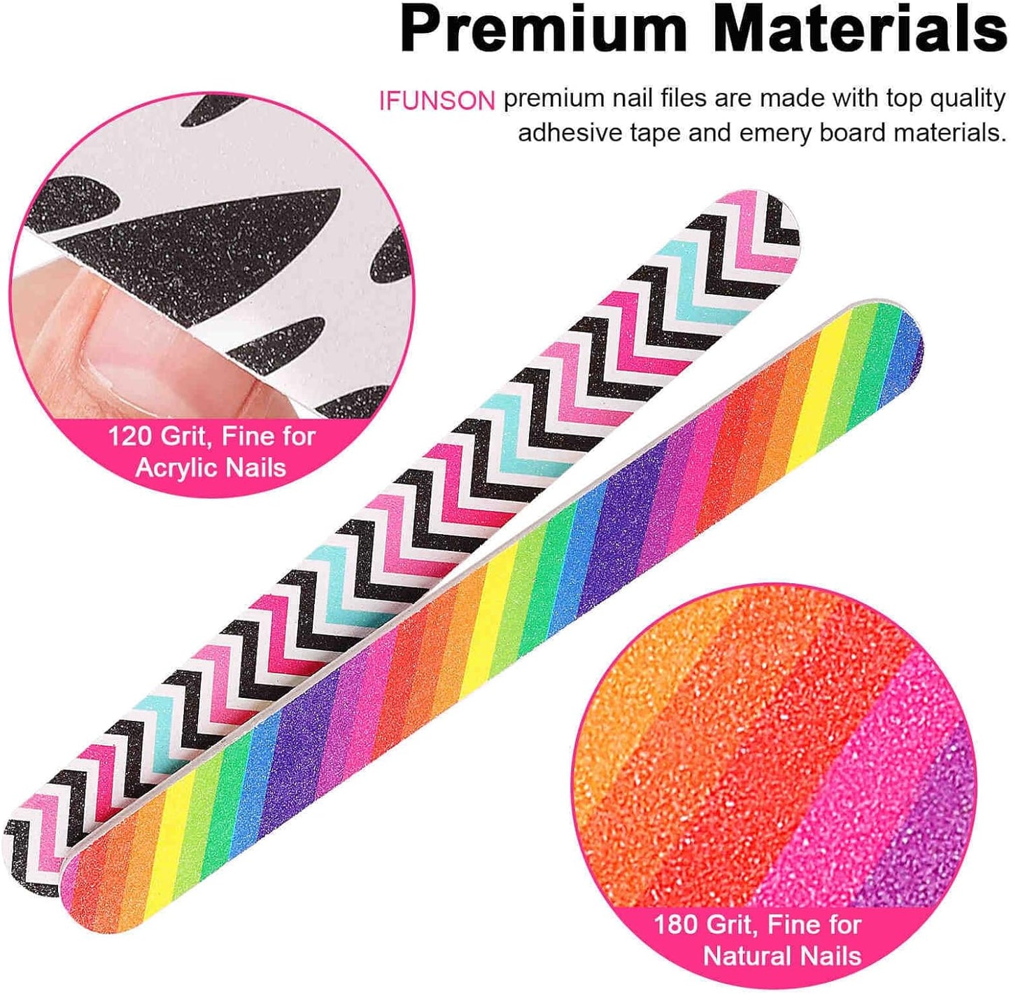Professional Nail File, Colorful Double Sided120/180 Grit Emery Boards, Manicure Pedicure Tool and Nail Buffering Files, 10 Pack
