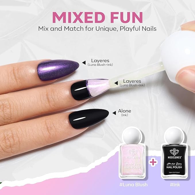 modelones Pearl Nail Polish, 15 ml Quick Dry Chrome Nail Polish Holographic Iridescent Shimmer Long Last Toe Fingernail Polish Nail Art Manicure Gift for Women Girls 0.5 Fl Oz