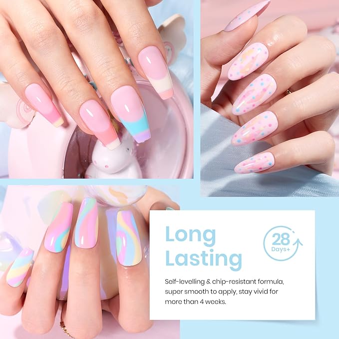 beetles Gel Polish Nail Set 20 Colors Spring Pastel Girly Sparkle Glitter Uv Gel Dreamy Town Collection Macaroon Bright Pastel Nail Manicure Kit with 3Pcs Base Top Coat Gift for Women
