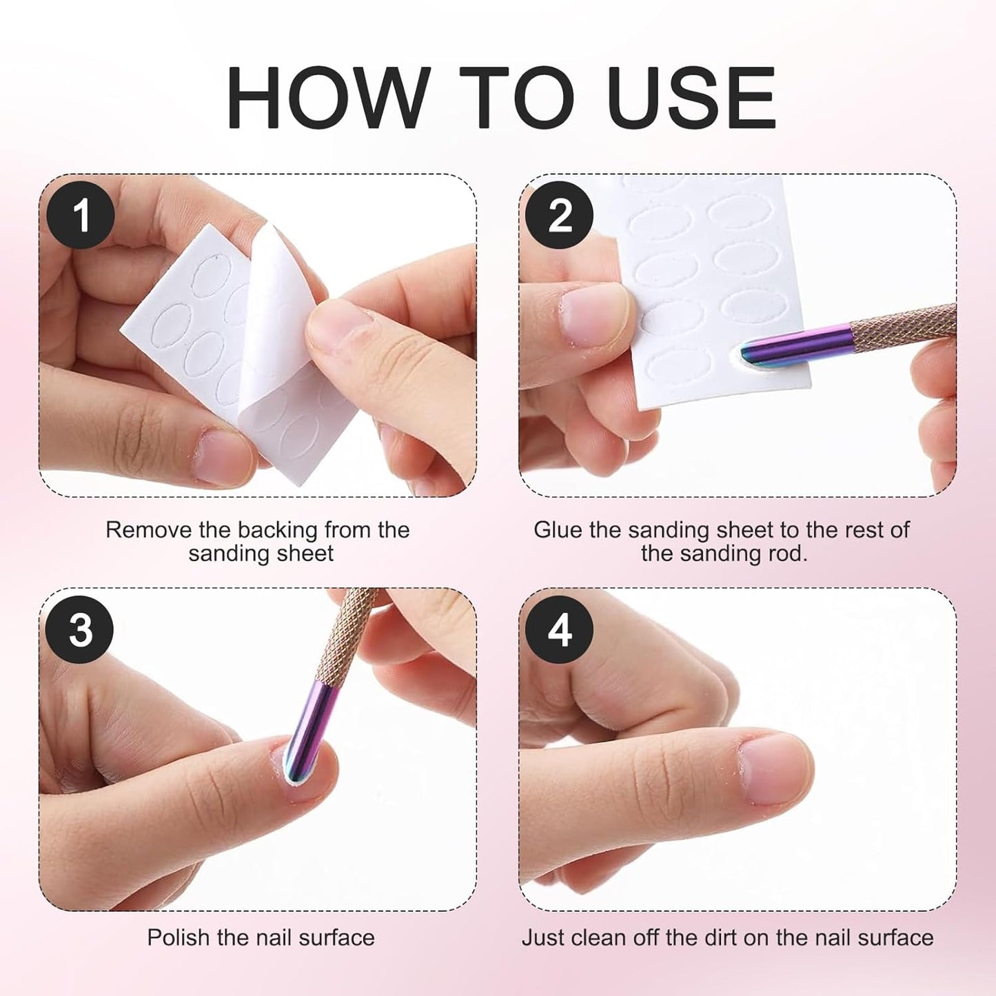 Cuticle Pusher Tool, Stainless Steel Cuticle Remover Tool, Suitable for Salon and Home Use, with 1 Rose Red Leather Storage Case,10 Sandpapers