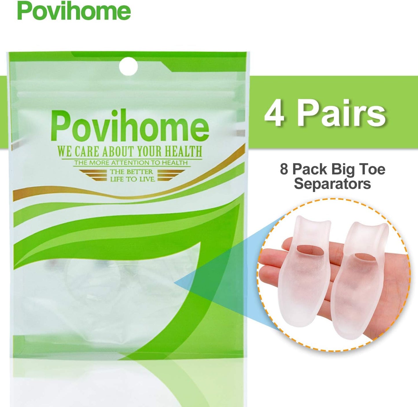 Povihome 8 Pack Bunion Cushion and Protector(1/2'' Thick), Bunion Pads, Bunion Corrector and Bunion Relief with Gel Shield, Treat Pain in Big Toe Joint, Realign Big Toe and Relieve Bunion Pain