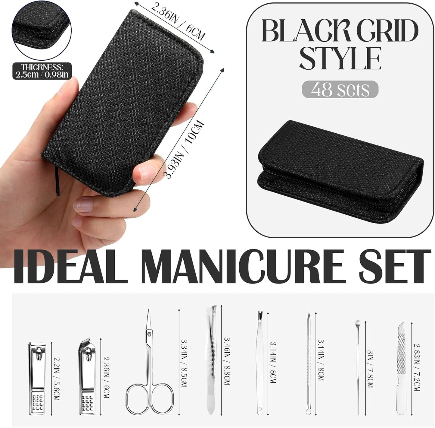 Coume 48 Christmas Nail Care Kit Gift 8 in 1 Manicure and Pedicure Set with Travel Case Stainless Steel Nail Clipper Manicure Set Souvenirs Gift for New Year Coworkers Church Guest(Black Series)