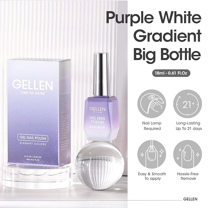 GELLEN Sparkle Sequins White Gel Nail Polish, 18ml Soak off No Chip Glitter White Gel Polish, Color No.429