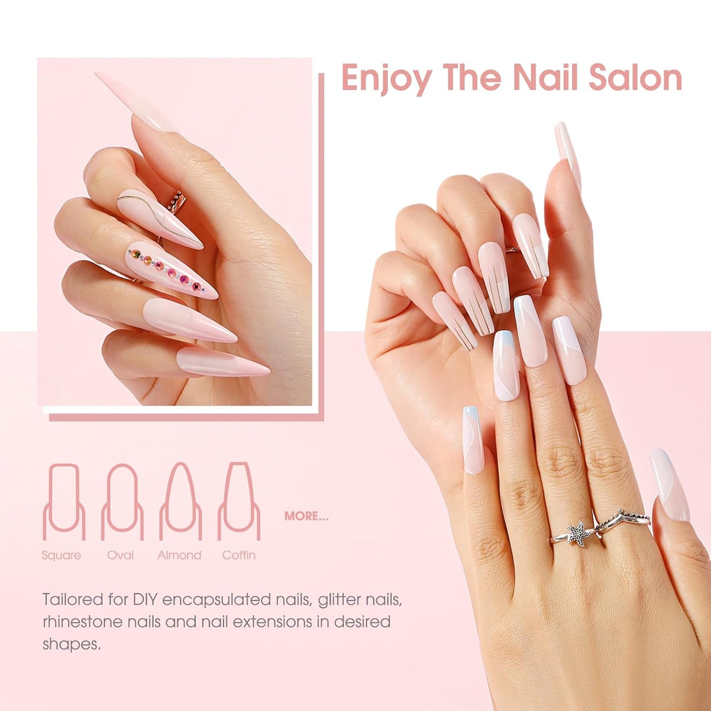 ROSALIND Soft Pink Poly Nail Gel, 2 oz Poly Extension Gel for Nail Art Decoration, Nail Thickening Extension Easy to DIY, Pink Nail Enhancement Need UV Lamp(Update Version