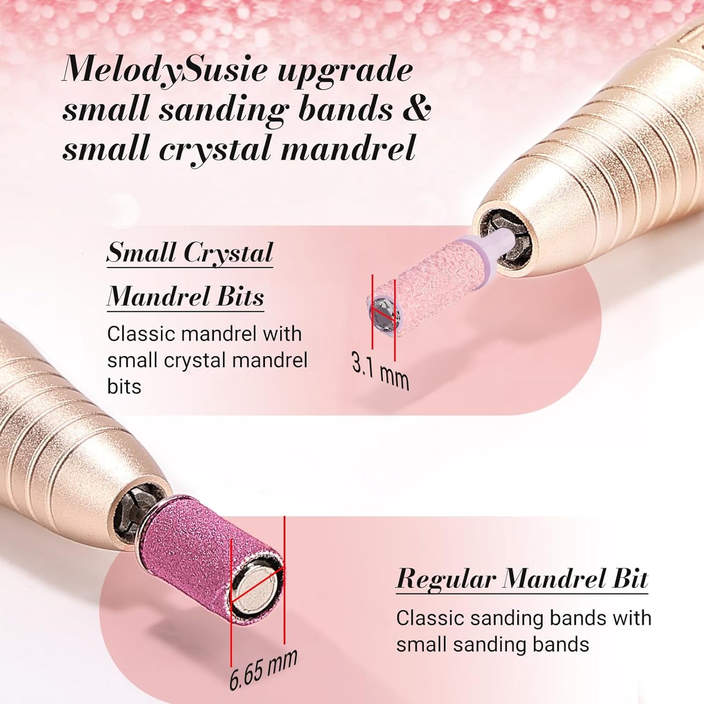 MelodySusie 50 Pcs Nail Drill Bits Small Sanding Bands with 3.1mm Mandrel Bit, 240 Extreme Fine Grit Nail File for Acrylic Nails Gel Manicures and Pedicure, Pink