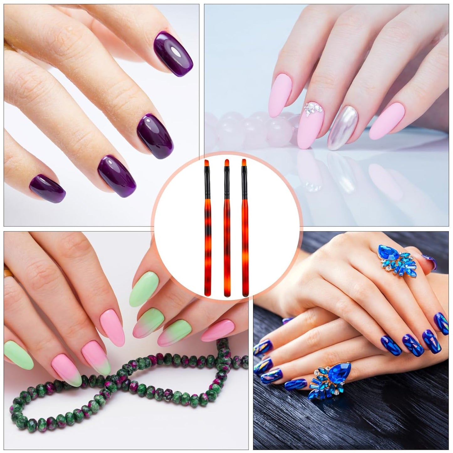 cobee Nail Art Clean Up Brushes, 3 Pcs Nail Polish Remover Brush Nail Polish Cleaning Brush Professional Nail Art Painting Pen Nail Design Tool for Manicure Mistake Cleaning (Round, Angled, Flat)
