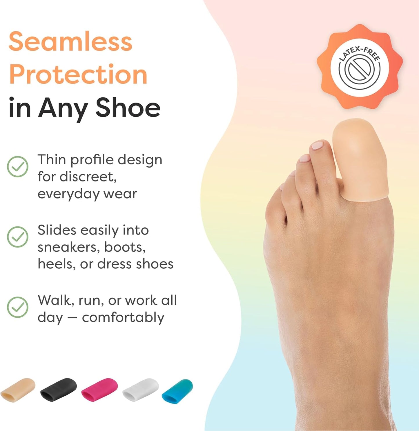 ZenToes 6 Pack Gel Toe Cap and Protector - Cushions and Protects to Provide Relief from Missing or Ingrown Toenails, Corns, Blisters, Hammer Toes (Large, Beige)