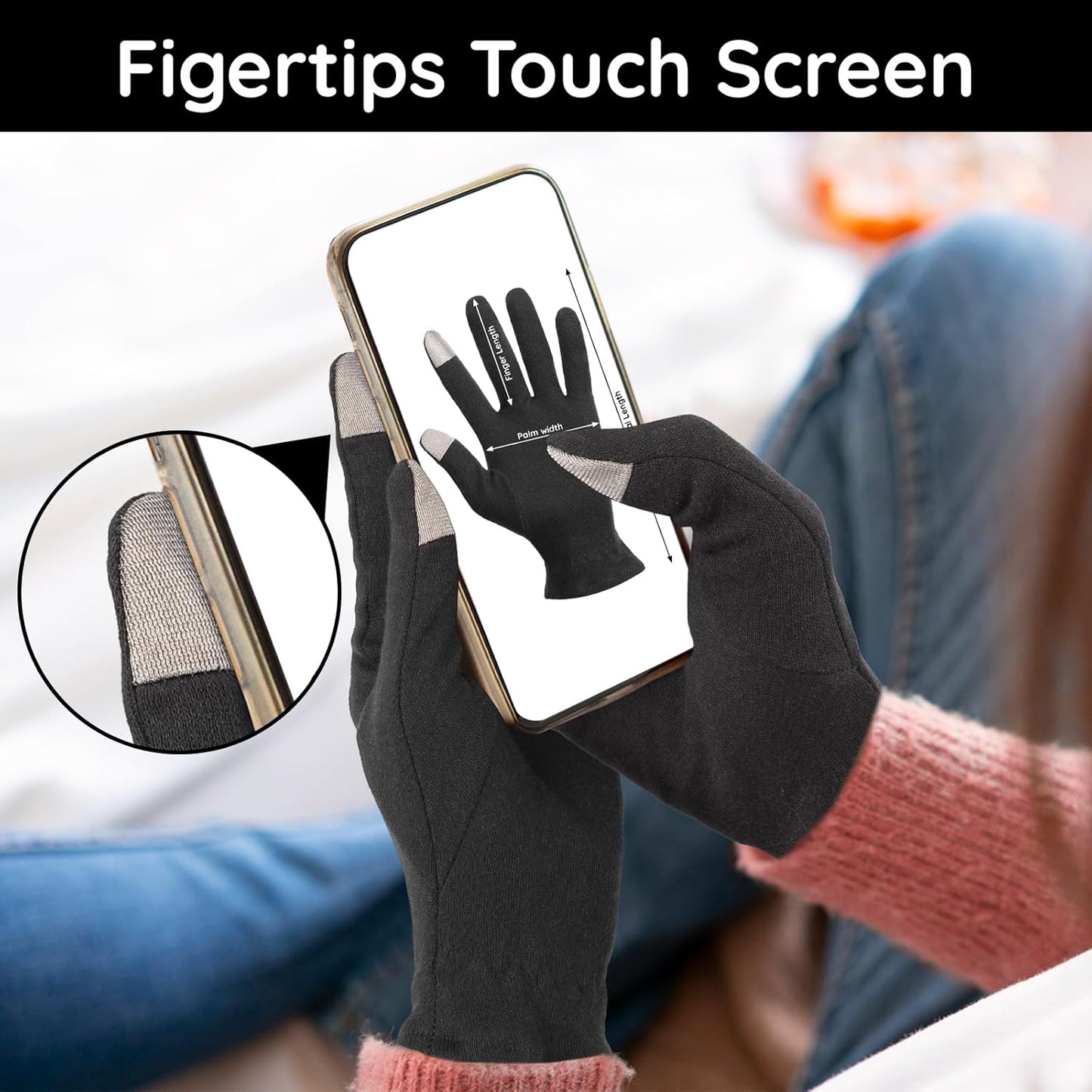 Segbeauty 12 Counts Touchscreen Gel Cotton Gloves Black with Elastic Band, 6 Pair Touch Screen Hand Moisturizing Cotton Gloves for Dry Hands Sleeping Overnignt, Reusable Hand Care Moisture Sleep Glove