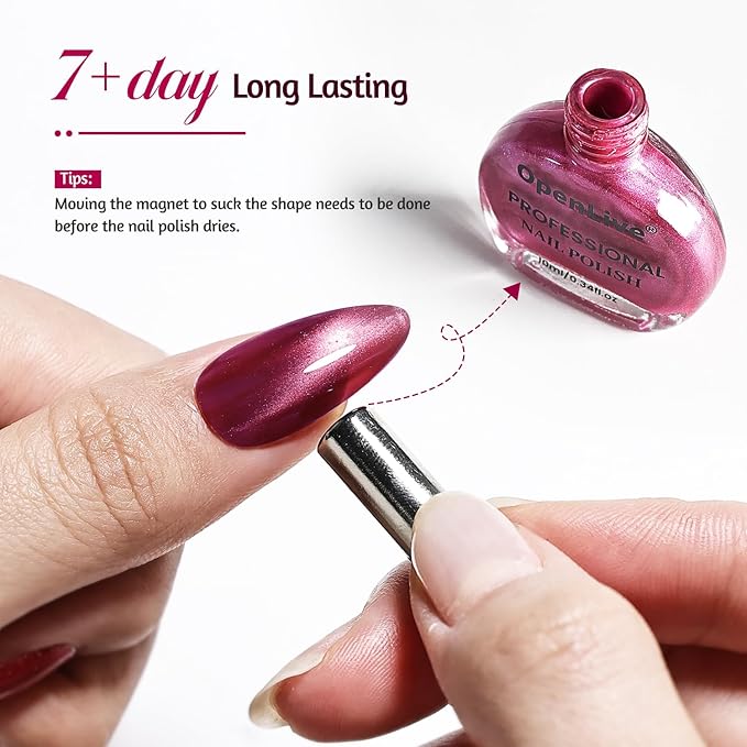 6 Colors 10ml Strawberry Molten Gold Cat Eye Nail Polish with Magnet Stick Quick Dry Nail Polish for Women Salon DIY Nail Art