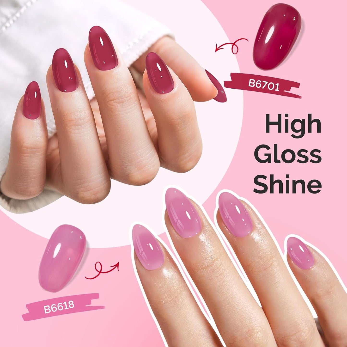 MelodySusie Jelly Gel Nail Polish Set,6 Transparent Colors,Milky or Jelly Texture,Romantic and Lovely Pink Colors Soak Off UV LED Light Cure or Salon Manicure and Nail Art DIY at Home