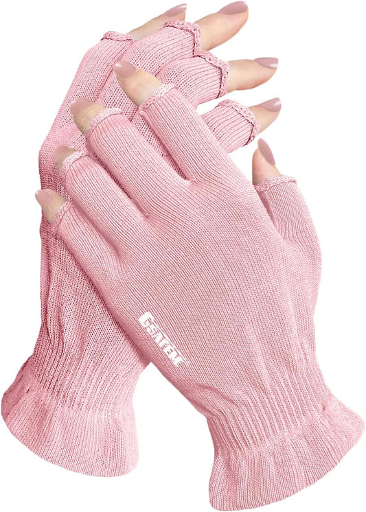 GSAFEME Cotton Gloves for Dry Hands - Fingerless Touchscreen Moisturizing Gloves for Sleeping - Cotton Eczema Gloves for Men and Women, Pink L/XL 1 Pair