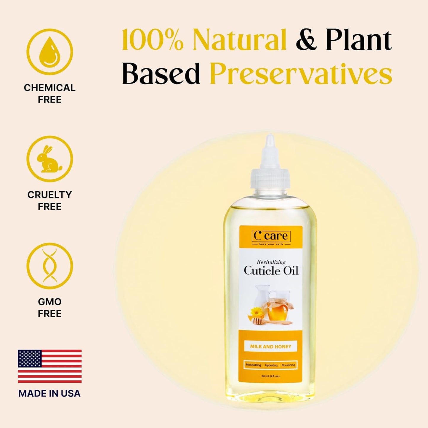 C CARE Milk and Honey Cuticle Oil For Nails - Repairs Cuticles Overnight - Moisturizes and Strengthens Nails and Cuticles - 8 oz