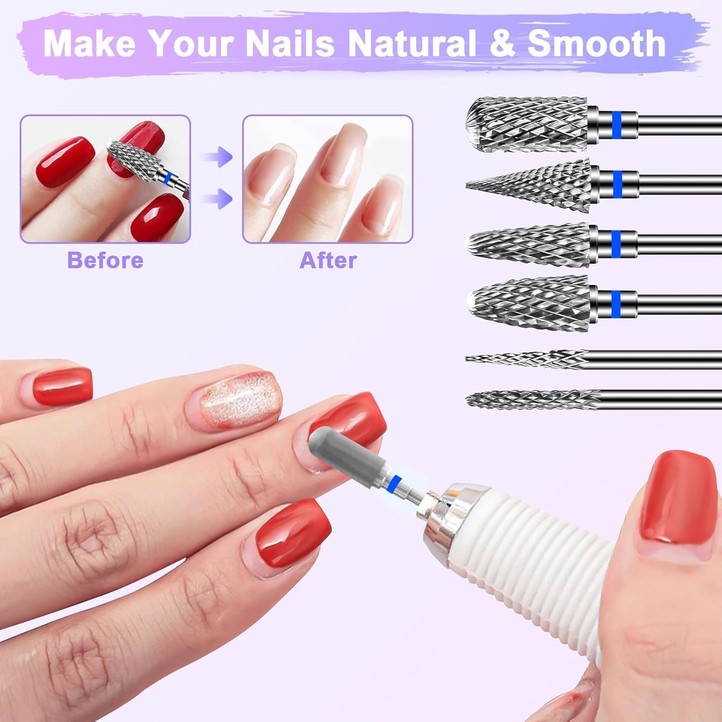 Diesisa 6 Pack Nail Drill Bits for Acrylic Nails, 3/32" Shank Drill Bits for Nails Professional Electric Cuticle Drill Bit, Cuticle Cleaner Nail Gel Polish Remover Tool for Home Salon Nail Bits-Blue