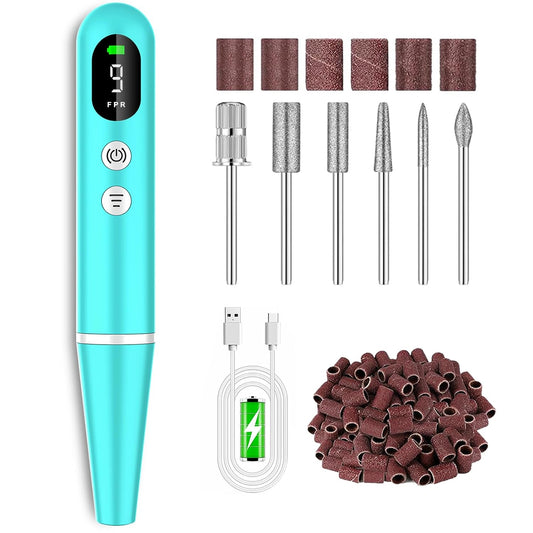 Cordless Electric Nail Drill File kit:Nail File Electric with 9 Speed LED Display for Acrylic Gel Dip Powder Polish,Professional Portable Manicure Pedicure Rechargeable for Home Salon Use (Green)