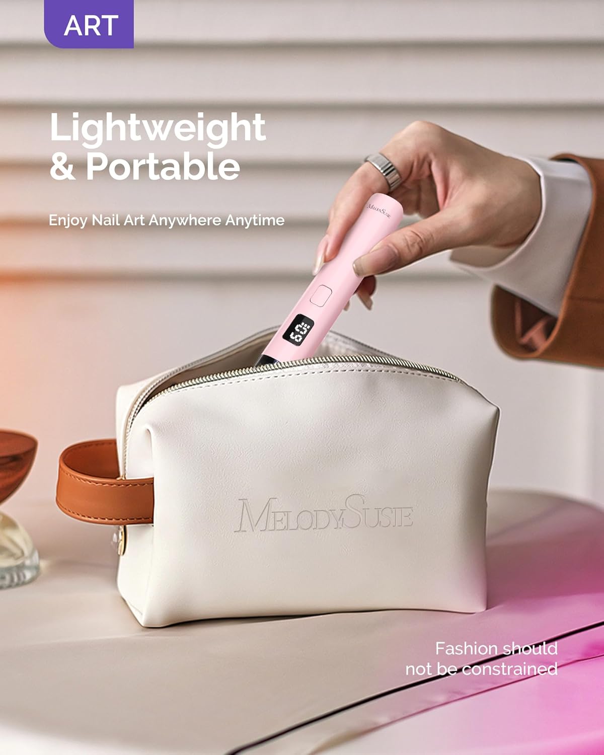 Melodysusie Handheld UV Light for Gel Nails, ART01R Cordless Gel X Nail Lamp Rechargeable with LCD Display, Eye-Protective Cover Flash Cure Nail Dryer for Rhinestone Glue Decoration DIY at Home Pink