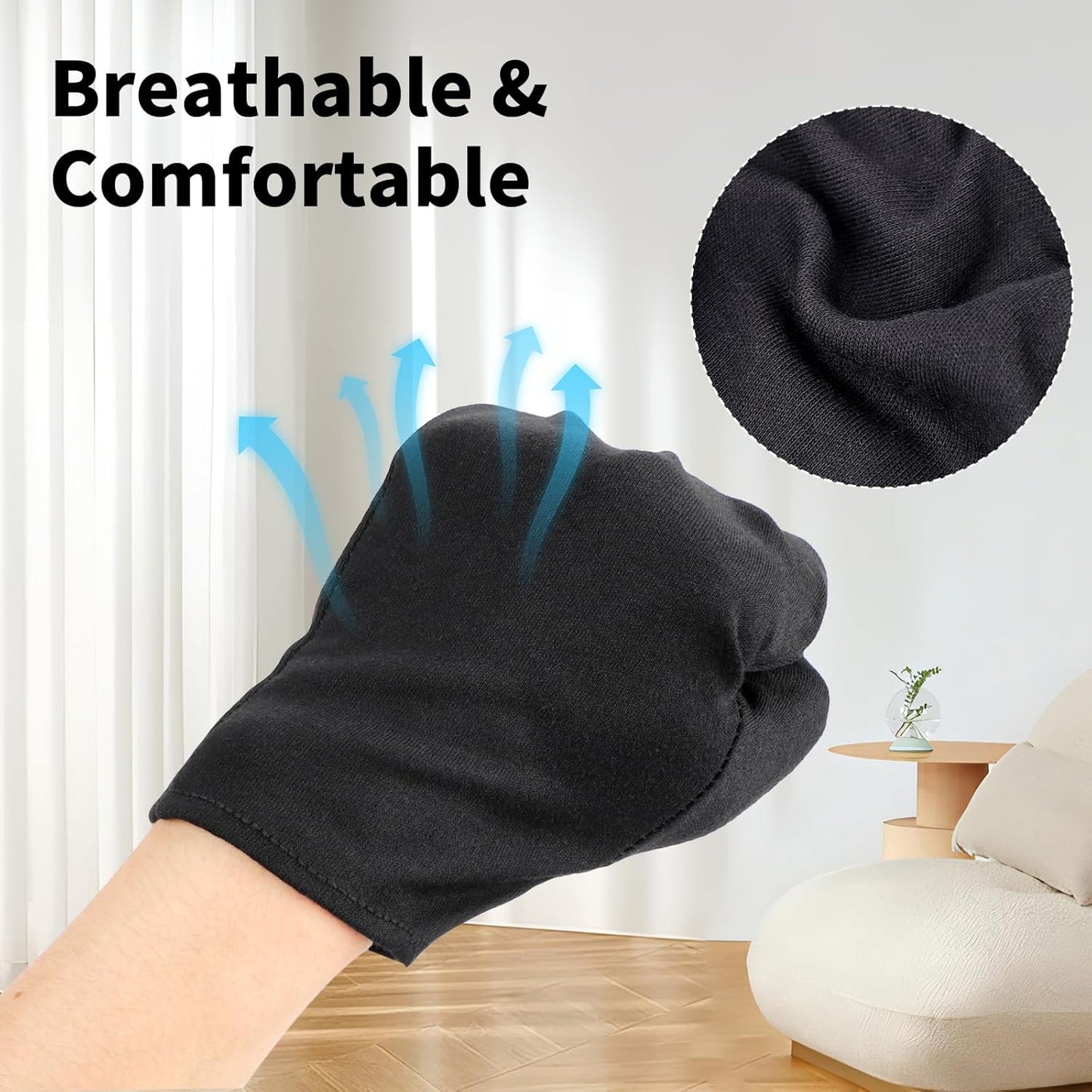 Touch Screen Gloves, Black Cotton Gloves for Dry Hands Sleeping, Moisturizing Gloves Black Gloves Men and Women, 10 Pairs Black Work Gloves for Photography, Coin Handling, Jewelry, Large