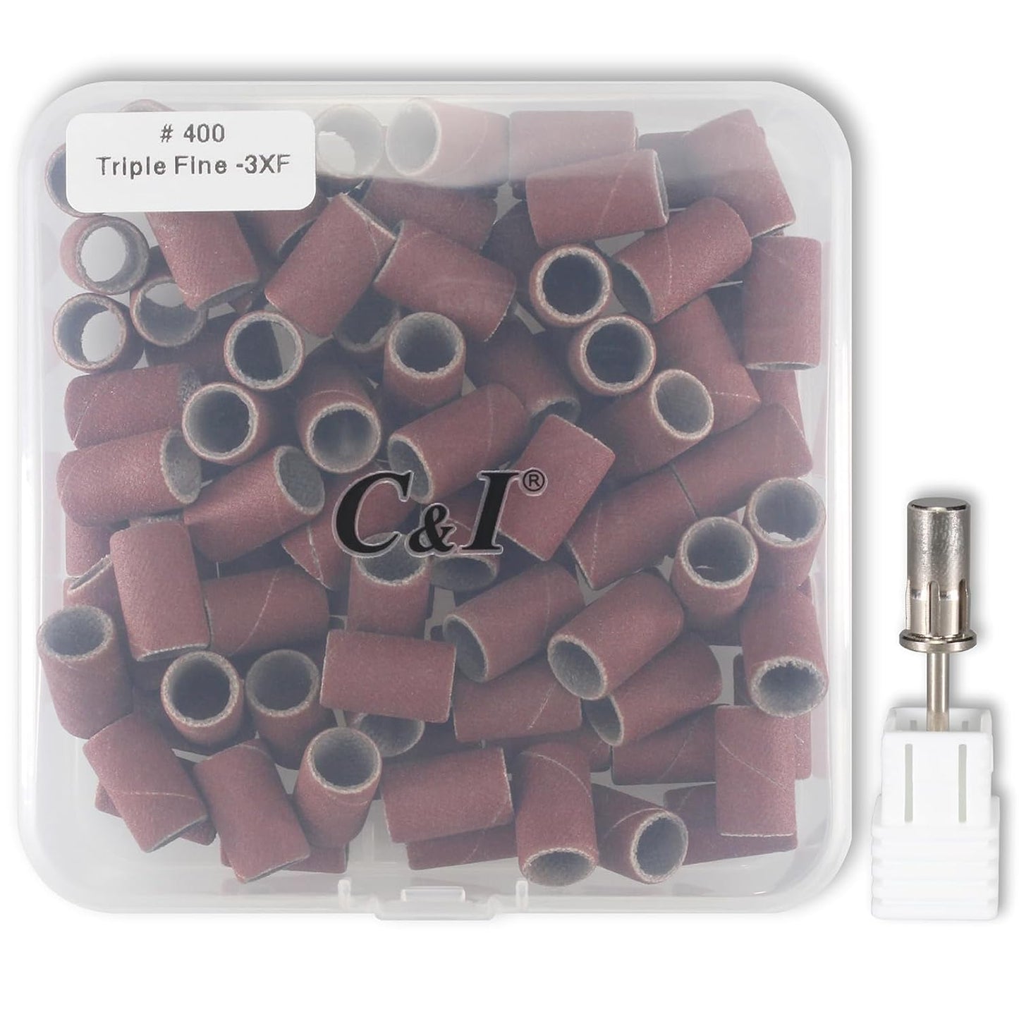 C & I Nail Sanding Bands 100 PCS Plus Upgrade Mandrel 1 PC, Nail Drill Bits for Acrylic Gel Nails Remove, Natural Nails Buffer for Nail Prep and Nail Shiner (Brown, #400 Triple Fine)