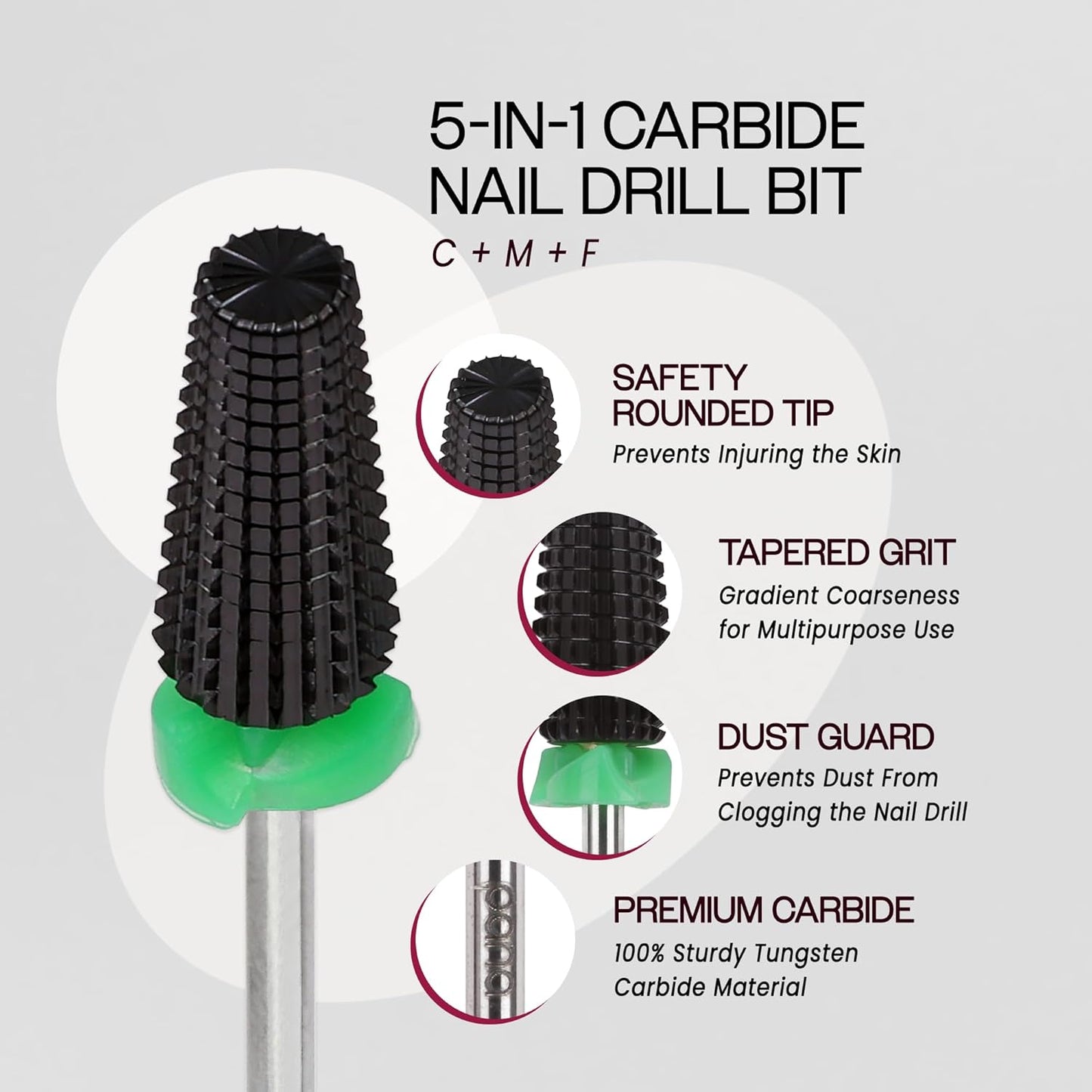 PANA 3/32" Shank 5-in-1 Nail Carbide Bit - (Triple Coarse - Coarse Grit, DLC Black) - Two Way Rotate use for Both Left and Right Handed Fast remove Acrylic or Hard Gel Machine