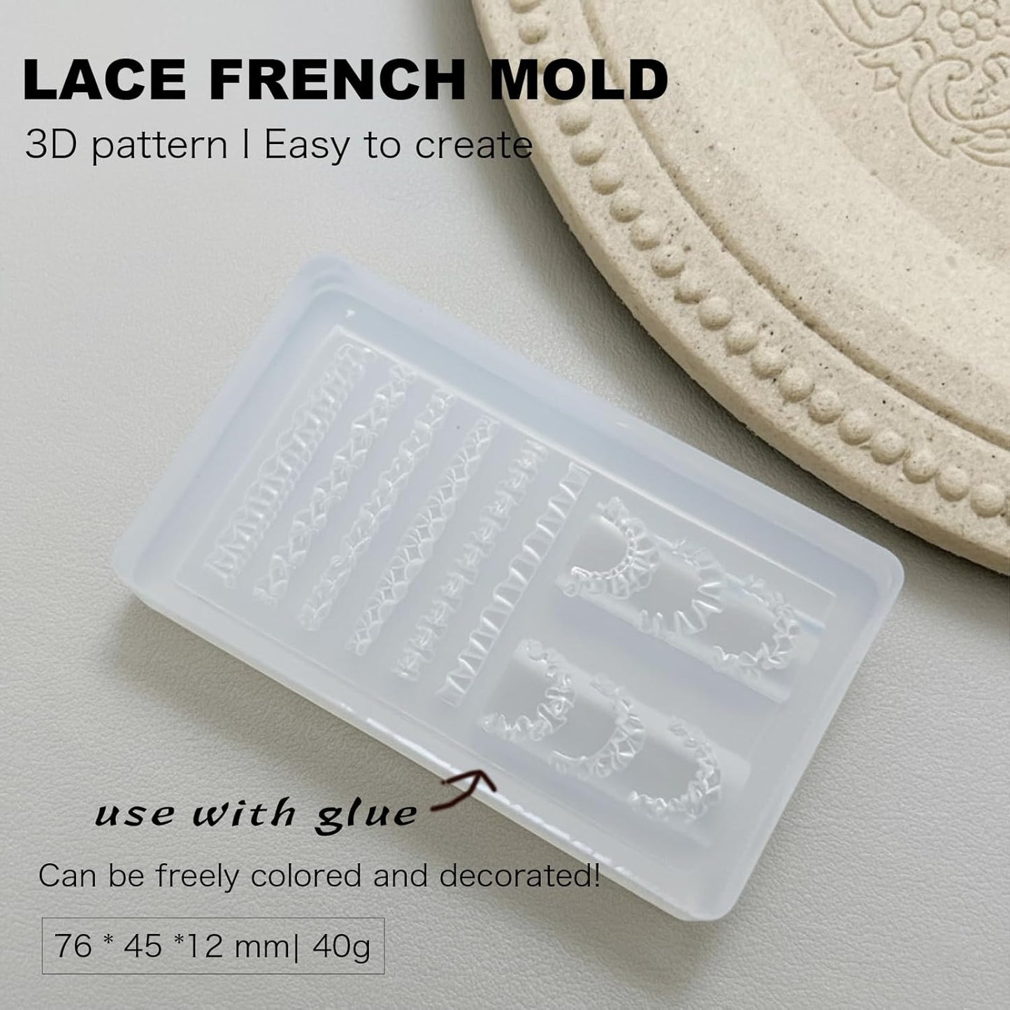 3D Lace Ruffle Nail Art Mold, Bowknot Flower Edge Soft Gel/Resin DIY Decoration Making, Clear Silicone Carving Tool for Acrylic & Gel Nail Extension Tips