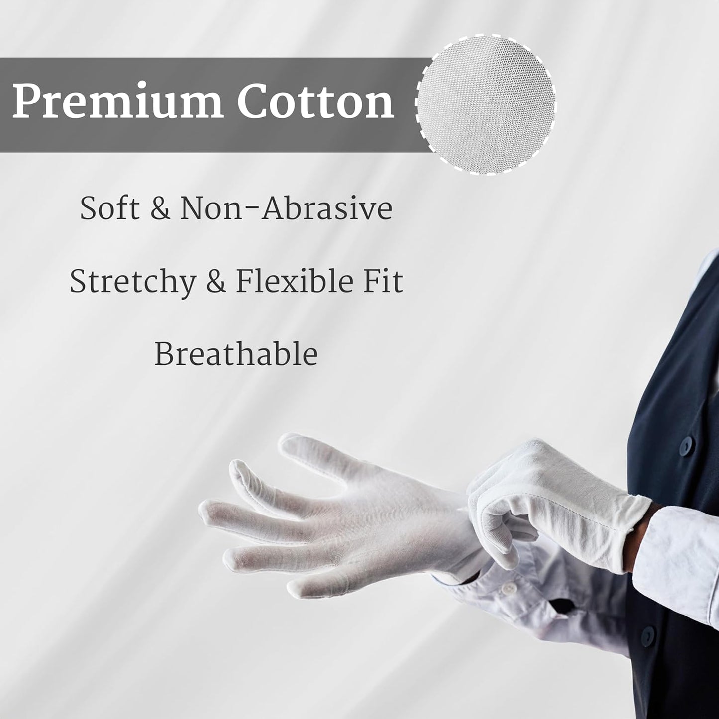12 Pairs White Cotton Gloves Soft Eczema Moving Sensitive Dry Hands Moisturizing Bulk Pack (One Size, 12, Count)