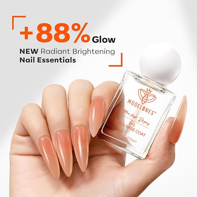 modelones 3-in-One Nail Polish Top Coat and Base Coat, Nail Strengthener, 15 Ml Clear Nail Polish Quick Dry Long Lasting Shine Chip Fade Resistant Nails Protect Care 2025 Gifts for Women