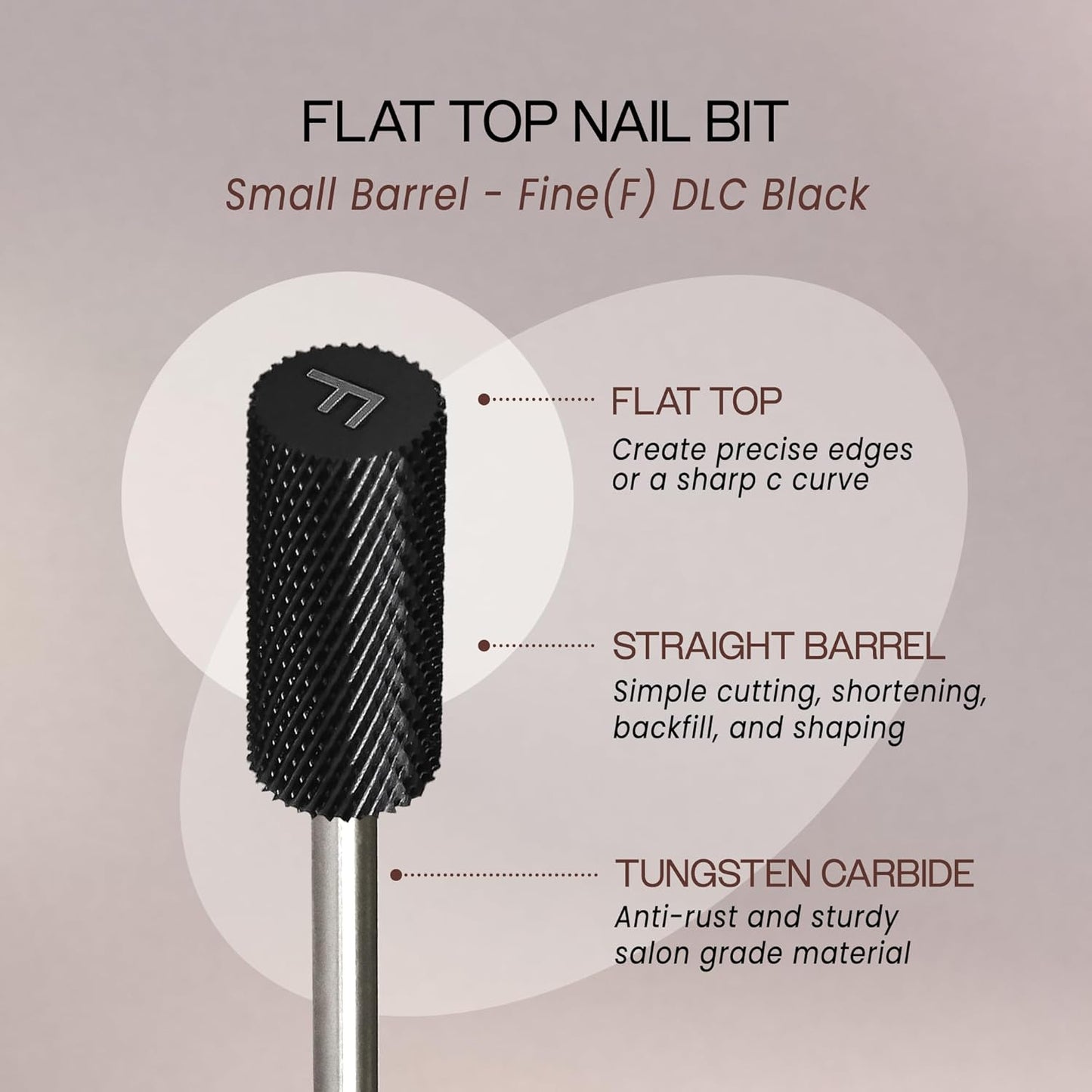 USA PANA Professional 3/32" Shank Size - Flat Top Small Barrel Carbide Bit - 5X Coarse Grit to Extra Fine Grit - Gold, Silver, DLC Black - Nail Drill Bit for Dremel Machine (Fine, DLC Black)