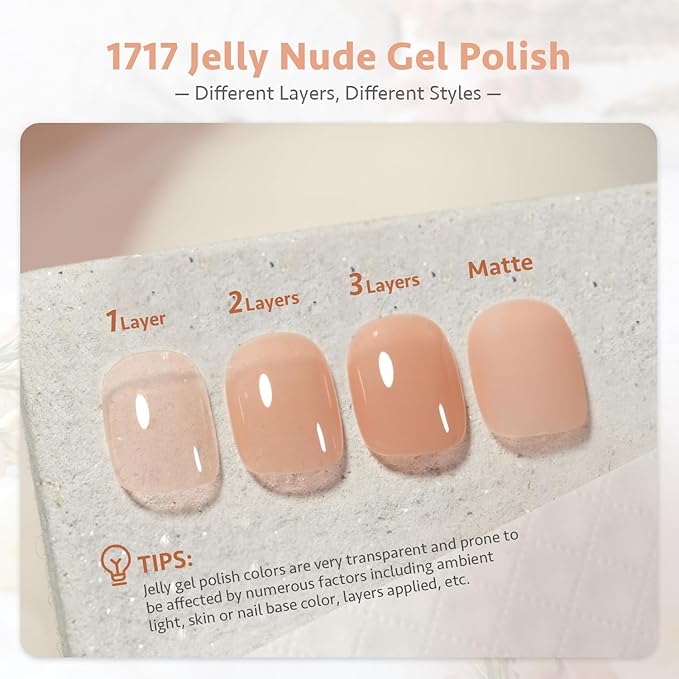 GAOY Jelly Nude Gel Nail Polish, 16ml Sheer Peach Translucent Gel Polish, UV Light Cure for Nail Art DIY, 1717 Pale Peach