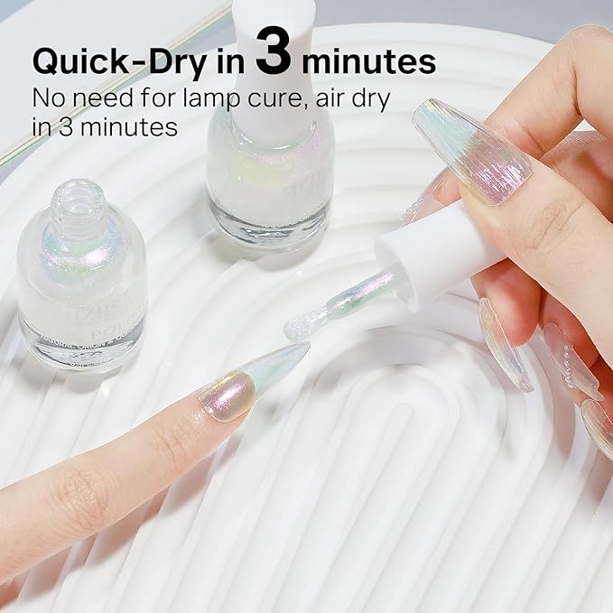 MIZHSE Aurora Green Nail Polish, Quick Dry Shimmer Nail Polish, Air Fast Drying Regular Nail Lacquer Non Gel Oil-based Long Lasting Nail Art Manicure Home DIY