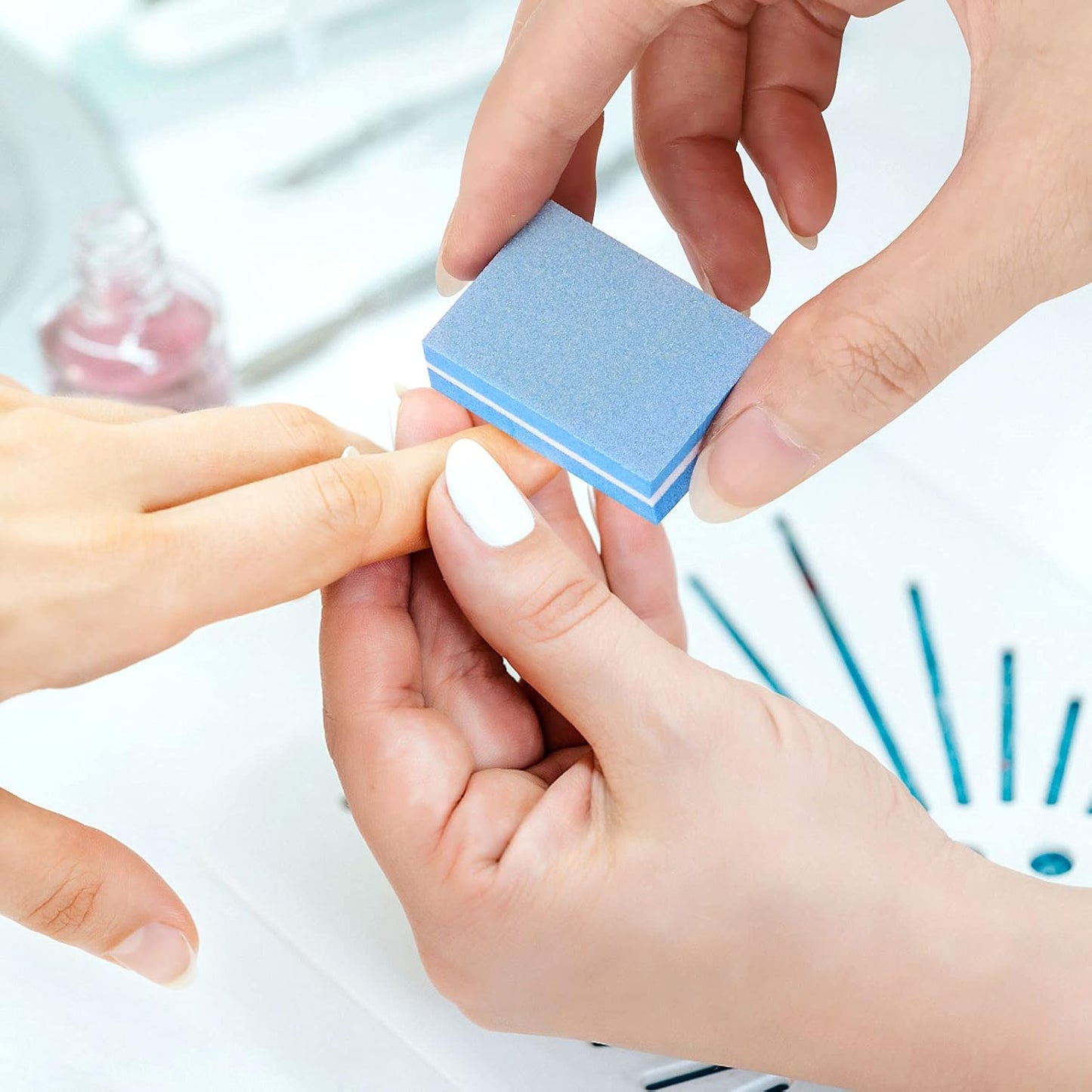 100 Pcs Mini Buffers for Nails 180/100 Grit Buffer for Acrylic Nails for Nail Care(Blue)