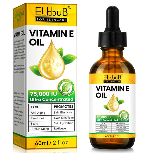 ELBBUB Vitamin E Oil - 75,000 IU Ultra Concentrated - Moisturizes, Fades Scars & Stretch Marks, Anti-Aging & Skin Hydration - for Face, Body, Hair, and Nails