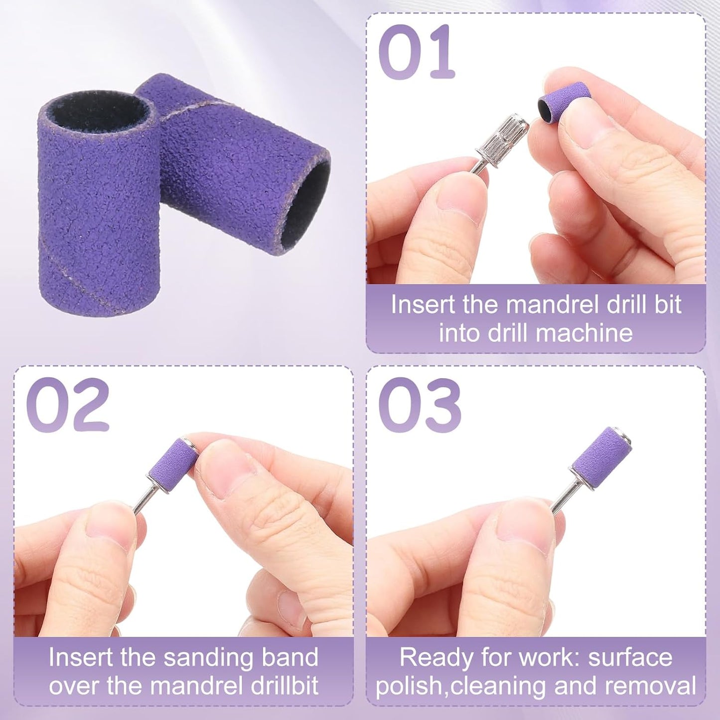 HARFINGTON 100pcs Small Sanding Bands 180 Grit for Nail Drill Bits Mini Sanding Band for Nails Gel Manicures Purple