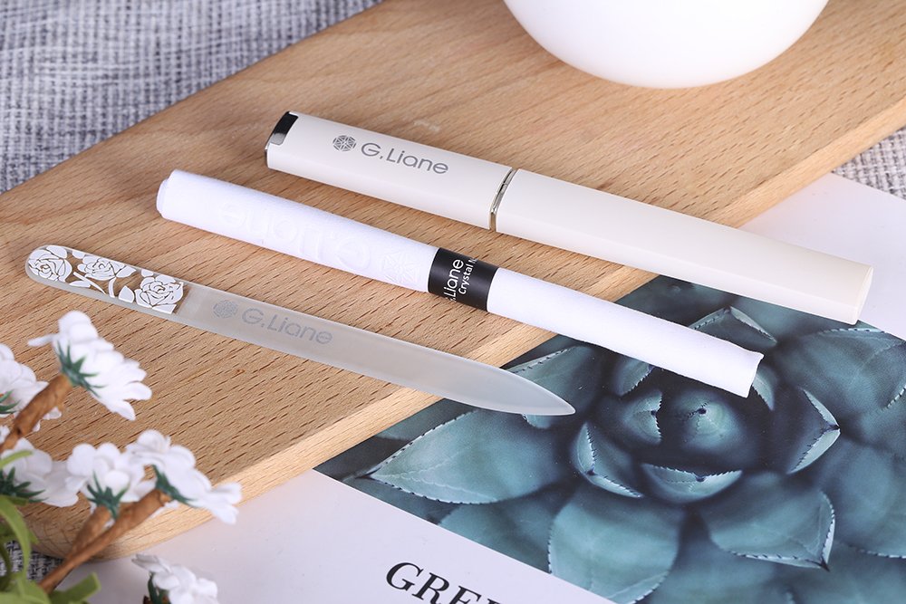Crystal Nail File-Double Sided Etched Glass Nail Files Manicure Pedicure Tools for Natural Acrylic Gels Nails (Rose White)