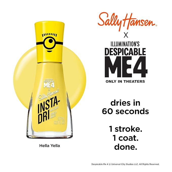 Sally Hansen Insta-Dri Despicable Me Nail Polish | Quick Dry, Long Lasting, Streak-Free Shine | Opaque, Glossy | 770 Hella Yella | Yellow Nail Color
