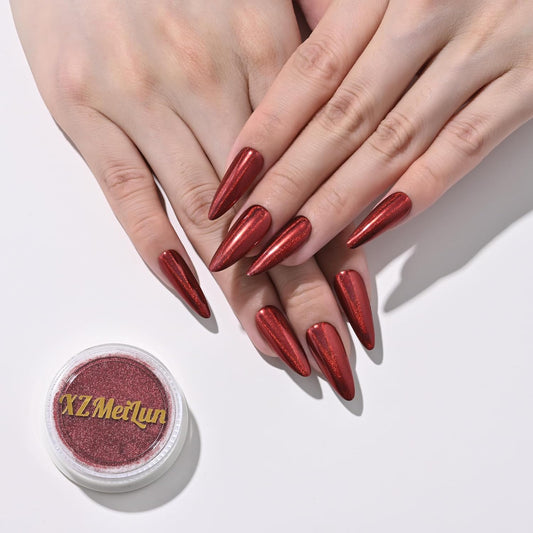 Chameleon Red Magic Mirror Chrome Nail Powder, Big-Capacity 1.5g Metallic Dust Holographic Effect Powder Pigment Glitter Manicure Kit, Nail Art, Can Mixed with Builder Gel Nail Polish Use