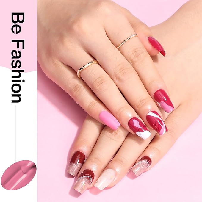 Morovan Rose Nail Polish Set: Fall Burgundy Dark Wine Cherry Red Hot Pink Fingernail Polish Kit Air Quick Dry Regular Finger Nail Polish Pack for Women Gift Holiday