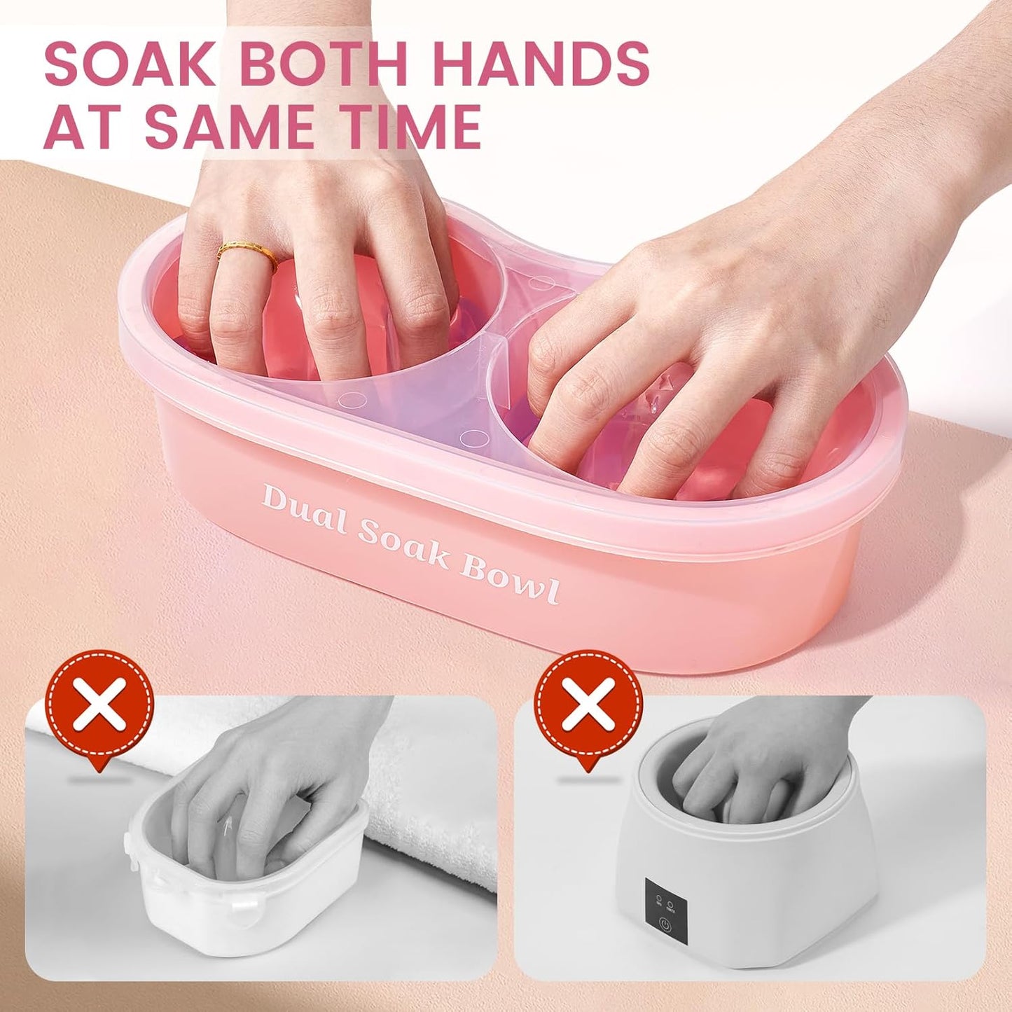 Dual Nail Soaking Bowl Acetone Proof: Nail Polish Acrylic Nail Remover Soak Off Bowl- Dip Powder Remover Manicure Bowl for Salon Home Use (D1-Pink)