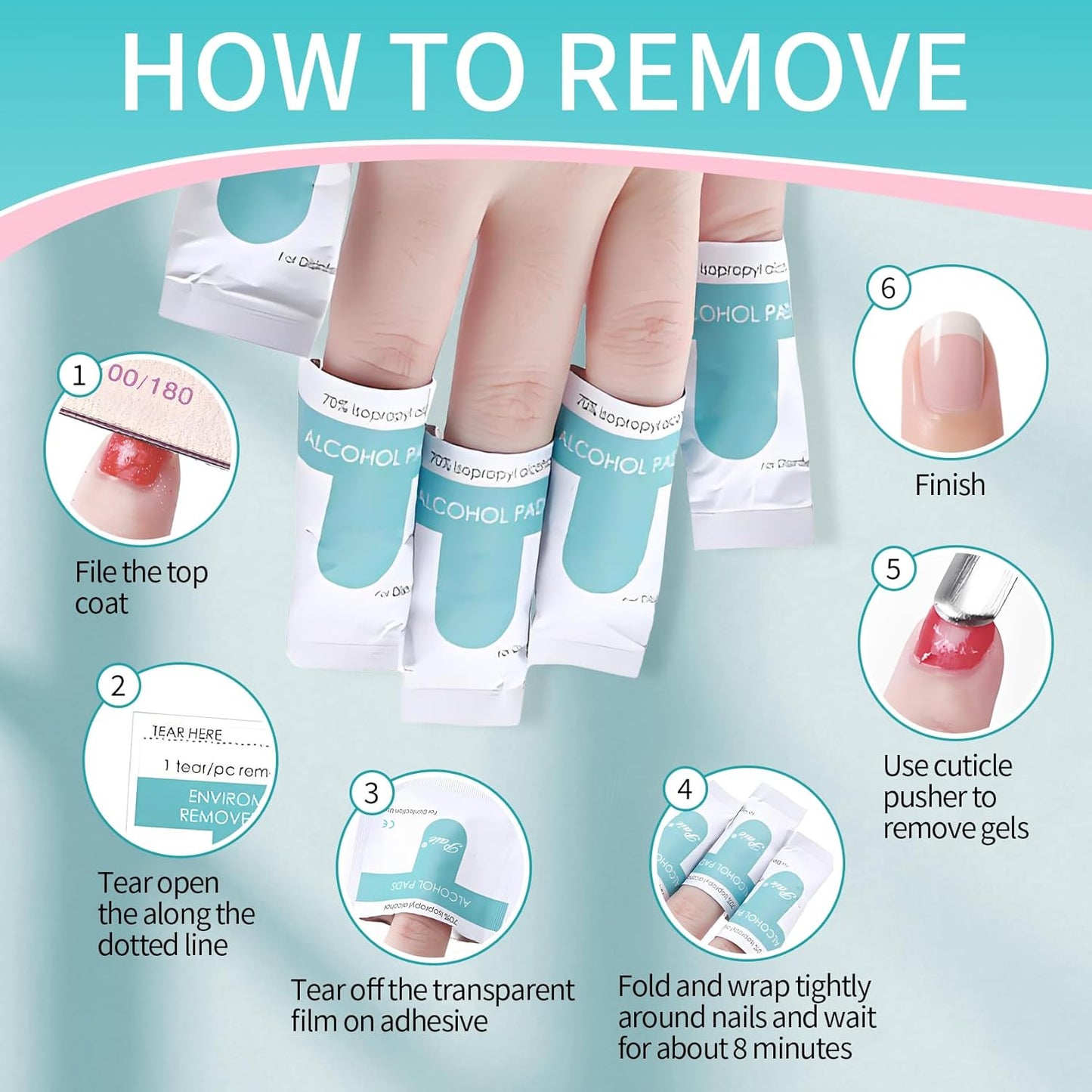 Nail Polish Remover Wipes,200 Pack Individually Nail Polish Remover Pads with Tools,Portable Fingernail Travel Kit,Quickly removedor de gel para uñas for Salon Home