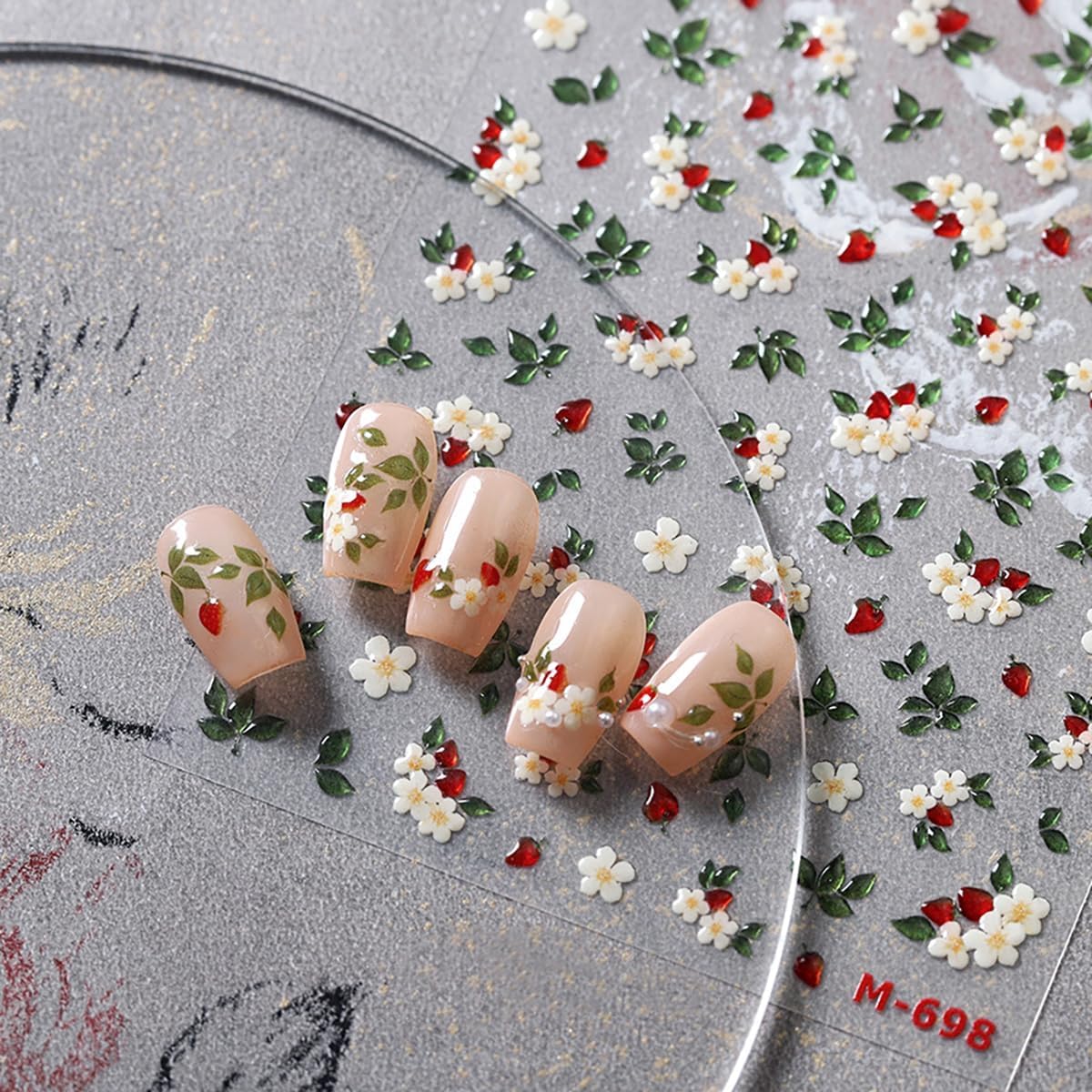 1 Sheets White Flower Nail Stickers for Nail Art Spring Flowers Nail Art Stickers 5d Embossed Floral Nail Decals Self-Adhesive Green Leaf Nail Designs Supplies for Women Girls Manicure Decor
