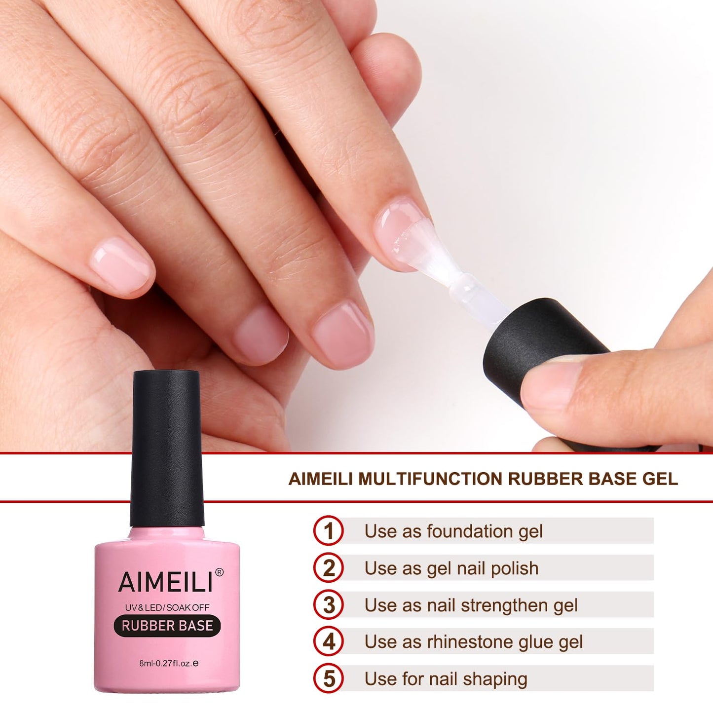 AIMEILI Rubber Base Gel Nail Polish, Hema Free, Cruelty Free, Vegan, Builder Nail Gel Base Coat Soak Off Nail Art Design - RB1017 8ml