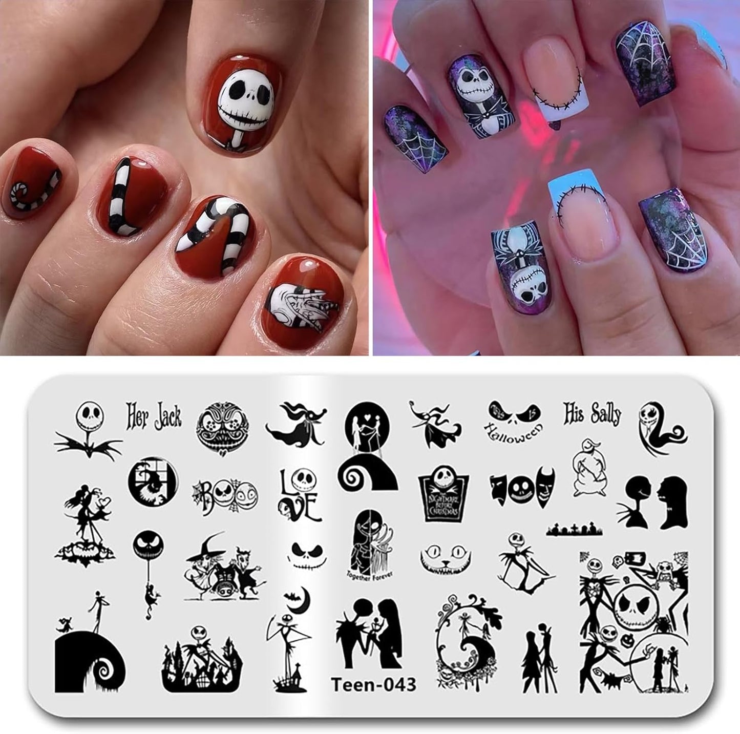 Halloween Nail Stamping Plate Spooky Holiday Nails Stamping Kit Skull Ghost Theme Nail Art Design Plate for Women Girls DIY Home Salon Use