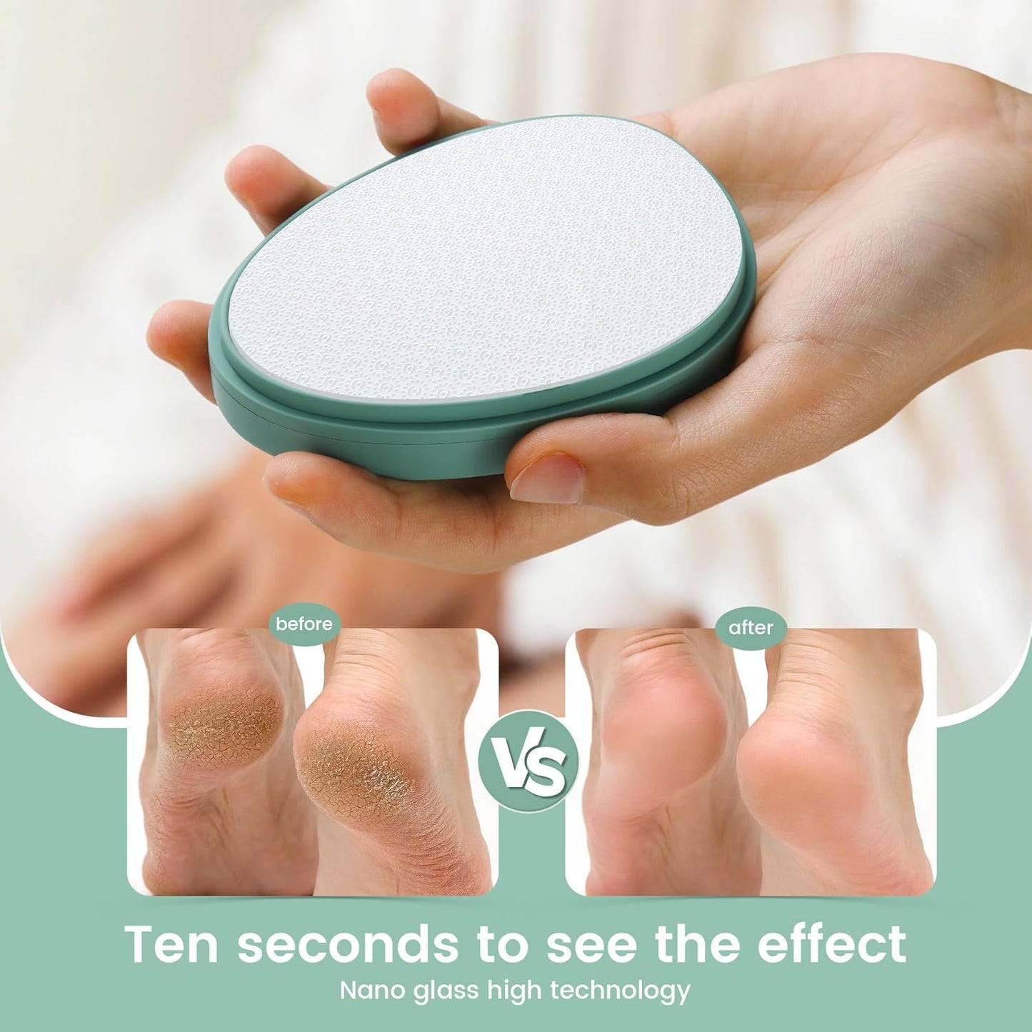 BEZOX Nano Glass Foot File Callus Remover with Cover – Gentle Glass Foot Pumice Stone, Effective Feet Scrubber for Dead Skin, and Portable Pedi Egg Foot Care Tool - Green