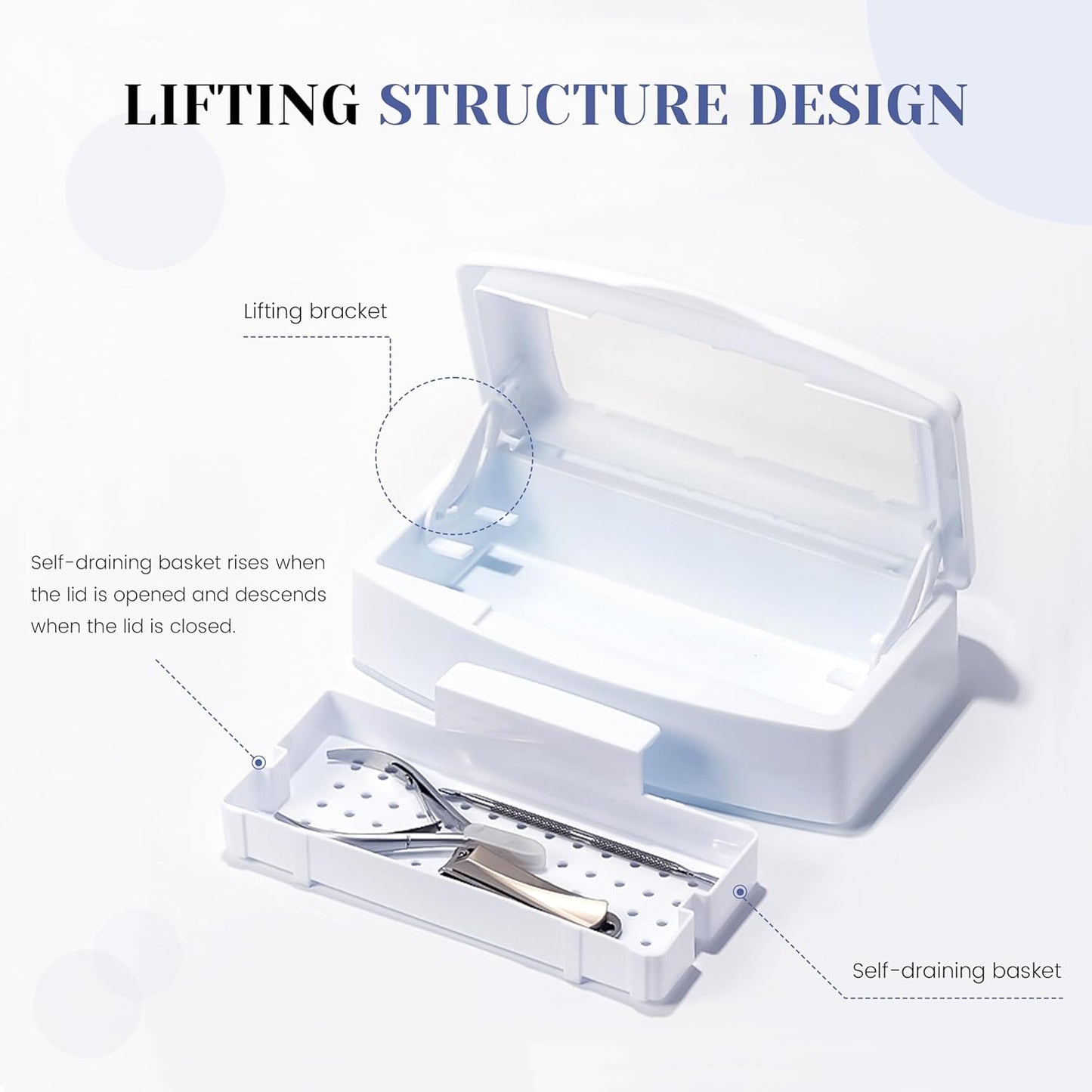 Nail Tool Sterilizers Plastic Nail Art Tray,Clean Box Storage Organizer for Nail,Tweezers, Cutter Manicure Equipment-Nail Art Tool (black)