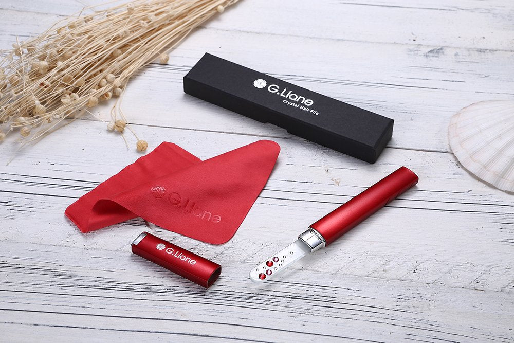 Professional Nail File with Crystals,Glass Nail Files in Case Manicure Pedicure Tools for Natural Acrylic Gels Nails (Red Bubble)