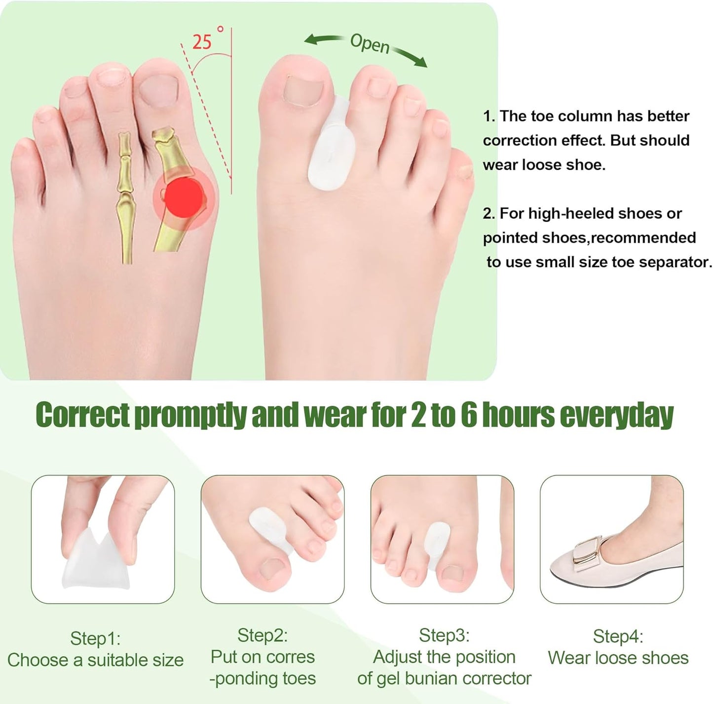FOYOLO Gel Toe Separators and Flared Bunion Spacers 8PCS Temporary Bunion Corrector,Toes Splint Gel Toe Spacers for Overlapping Toe and Curled Toes,Stay in Place-(2 Small & 6 Large Size-Clear)