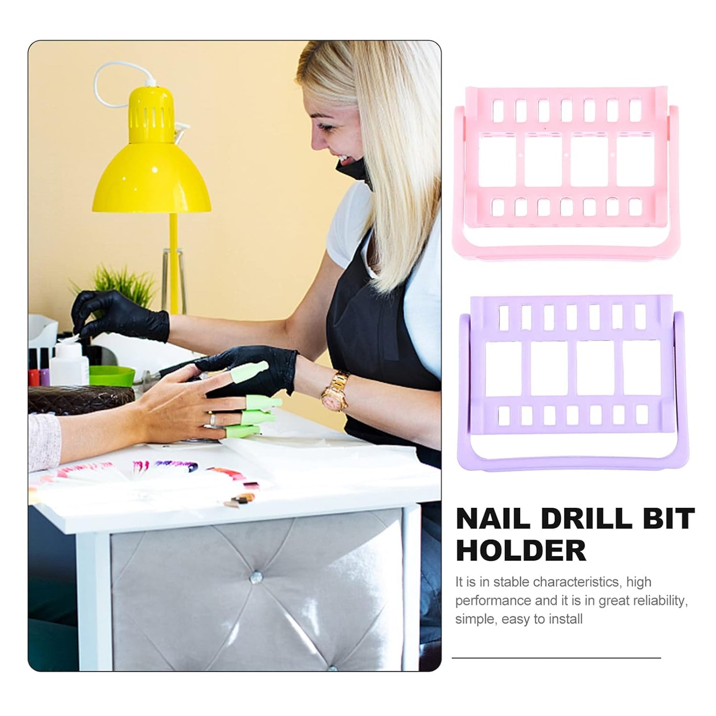 Lurrose 2PCS Nail Drill Bits Holder 16 Holes Drill Bit Organizer Stand Manicure Nail Art Rack Grinding Head Holder for Home