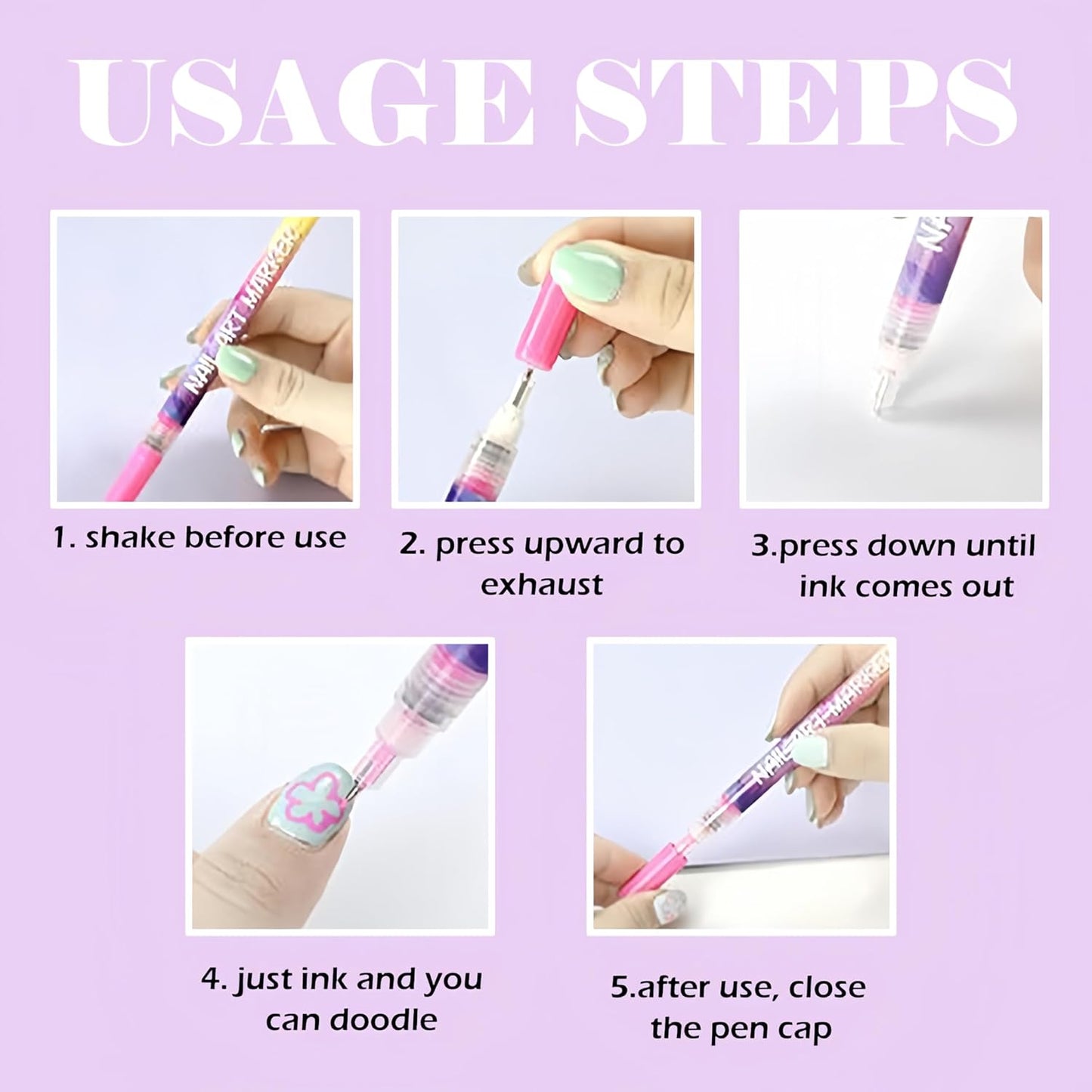 12 Colors Nail Art Pens Set,Upgraded Nail Art Markers for Art Design Acrylic Paint Marker,3D Polish Pencil for Gel Nails,Quick Drying Waterproof DIY Pen for Home & Salon Manicure Tools (24 Pcs)