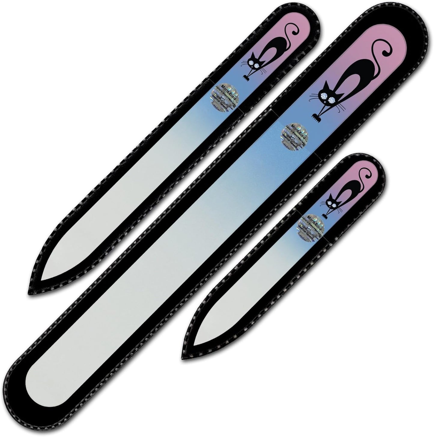 Mont Bleu Set of 3 Cats Crystal Nail Files Hand Decorated with Crystals - Handmade - Czech Tempered Glass