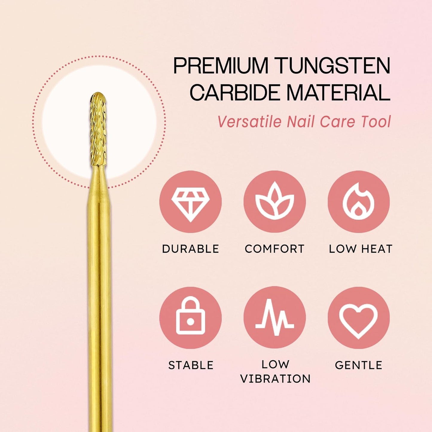 PANA 3/32" Carbide Cuticle Nail Drill Bit for Cuticle Cleaning, Dead Skin Removal, Gel Polish & Acrylic Removal, Under Nail Cleaner, Nail Salon, Manicure Tools (Round Bit - Gold, Medium)